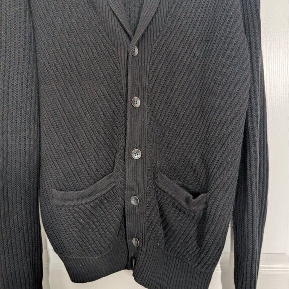 Kenneth Cole Ribbed Cardigan Mens Size Large Black 100% Cotton V Neck Sweater - Picture 4 of 11